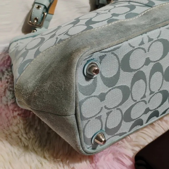 SALE! Auth Coach Denim Y2K Vintage Signature Baby Blue Handbag/Dust Bag - Picture 8 of 15